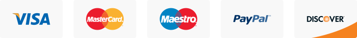 Visa, Mastercard, Maestro, PayPal and Discover